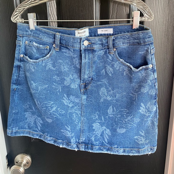 Kensie Floral Print Jean Skirt-Size 10 - Picture 1 of 5